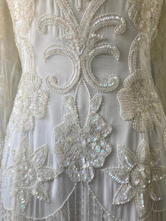 Vintage Beaded Art Deco Style Wedding Dress Iride… - image 9