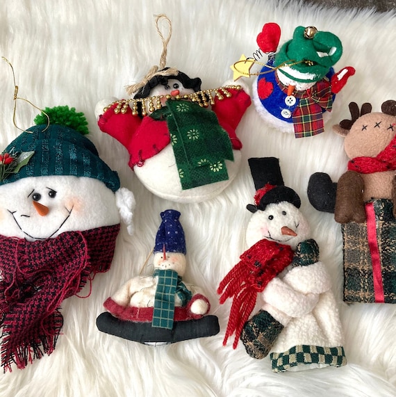 90s Vintage Set of 6 Snowman Christmas Ornaments Cute