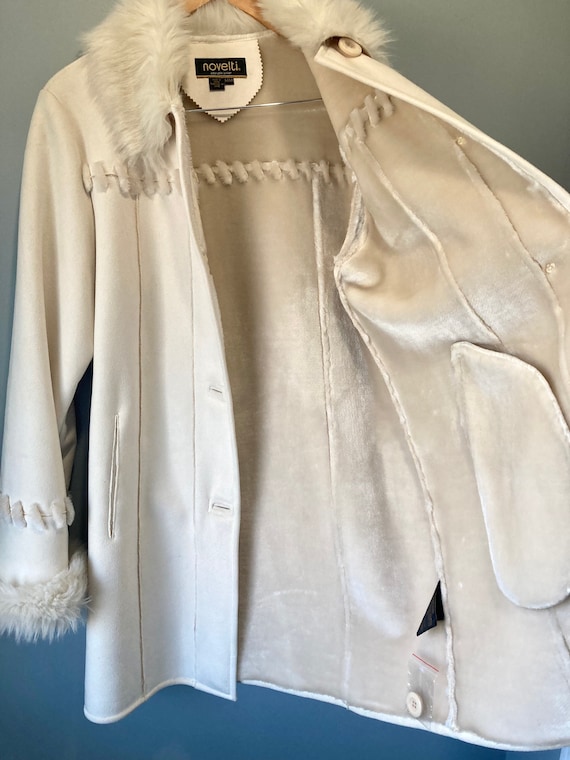 90s Vintage Faux Suede Cream Off-White Coloured W… - image 3