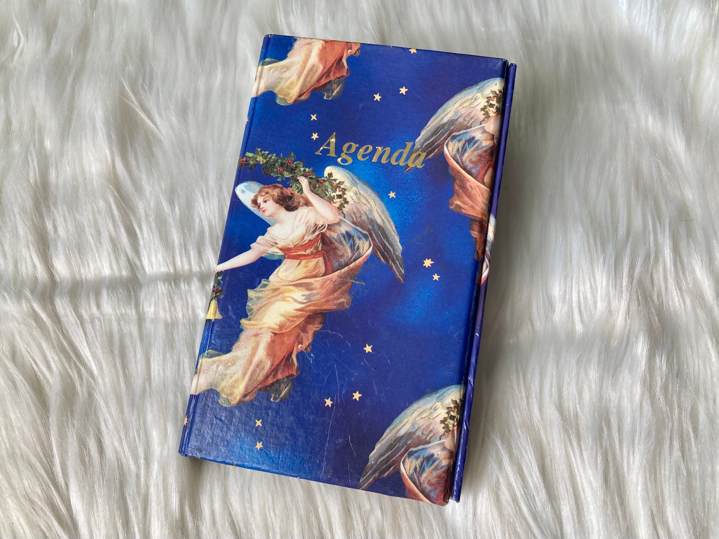 Vintage Trifold Agenda Planner Celestial Angels Print Magnetic