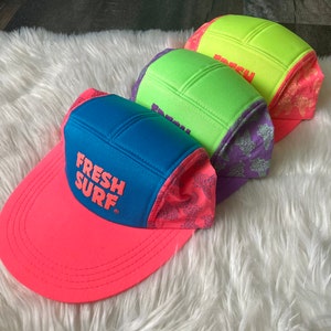 90s Vintage Fresh Surf Neon Turtle Print Hats Velcro Back Deadstock New Unworn Baseball Hat Retro Nineties Zellers Brand Multiple Colours