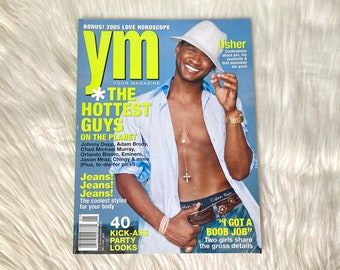 2004 vintage YM Magazine Usher Cover y2k Aesthetic Fashion Teen Issues Célébrités Collage Ephemera Décembre 2004