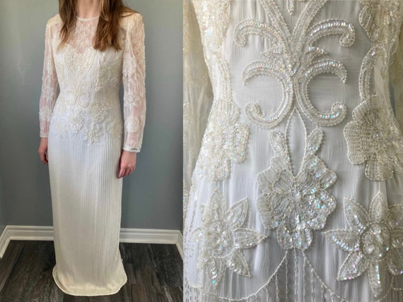 Vintage Beaded Art Deco Style Wedding Dress Iride… - image 1