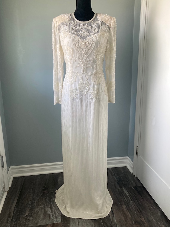 Vintage Beaded Art Deco Style Wedding Dress Iride… - image 2