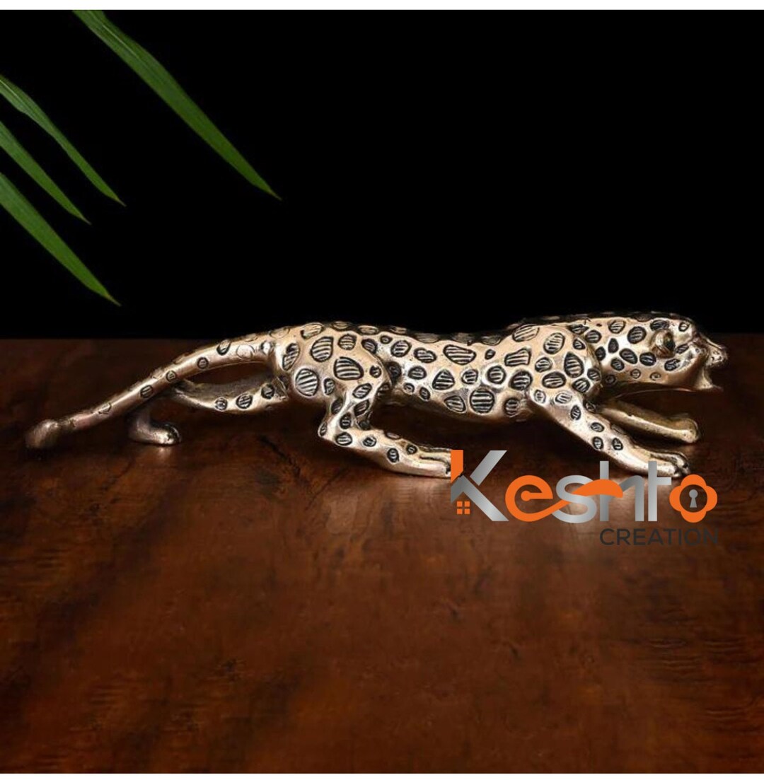 Jaguar Sculpture Artworks, Handcasted Jaguar Statue, Table Sculpture