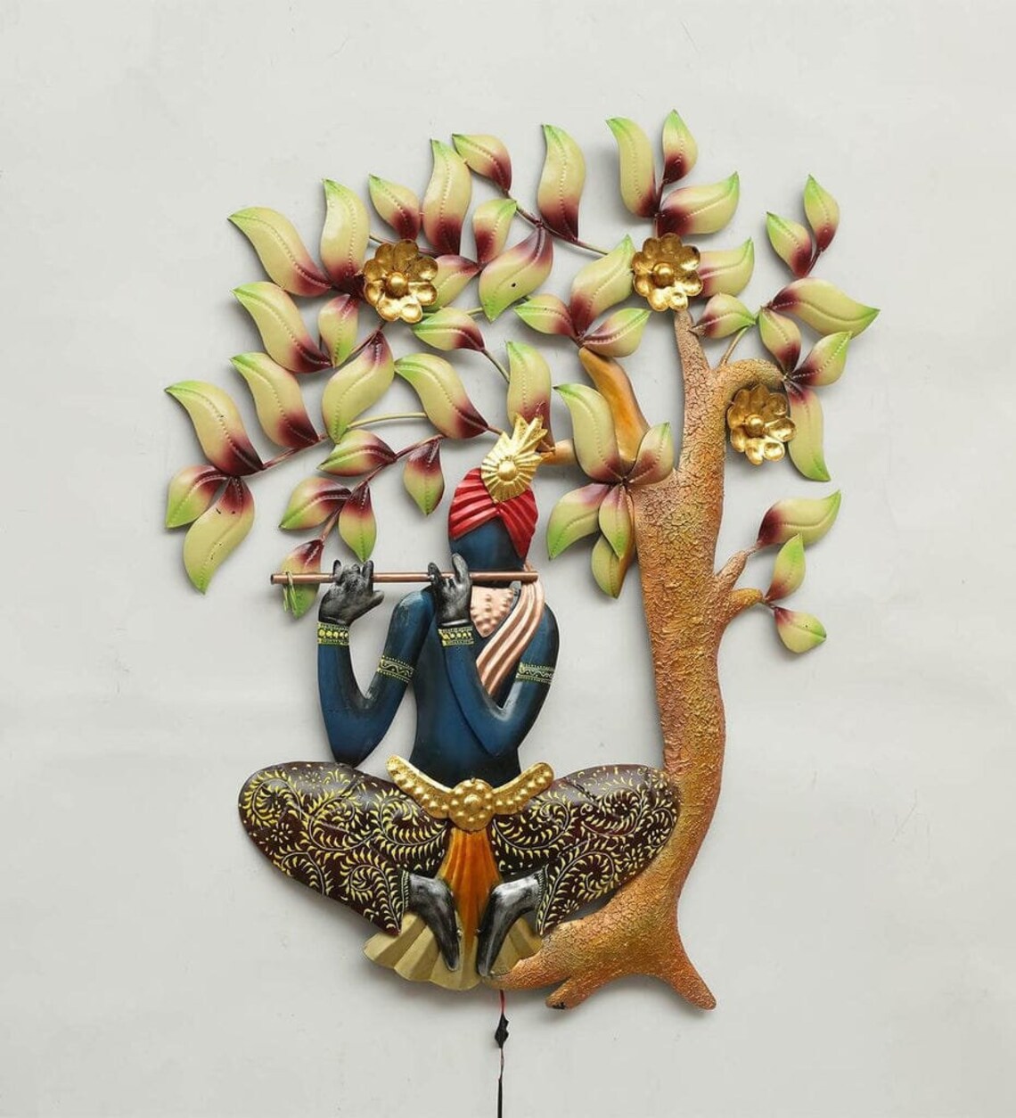Lord Krishna Light Indian Metal Wall Art, Home Decor Gift, Metal Wall