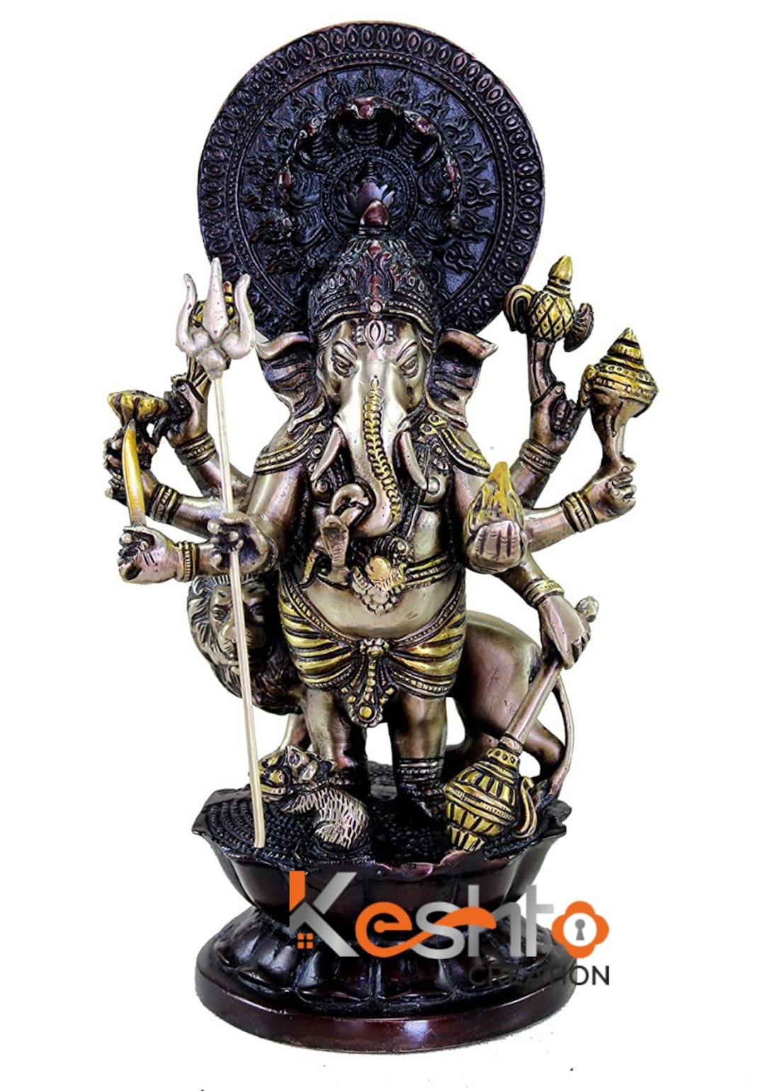 Brass Drishti Ganesha Statue With COLOUR, 29 Cm Brass Shubh Drishti Ganapathi Idol, Ashtabhuja