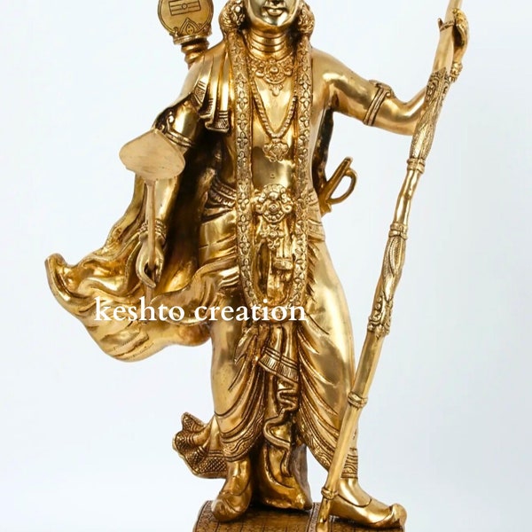 Lord Rama Messing-Idol, großes 26-Zoll-Ram mit Dhanush, indische Messingkunst, Ayodhaya Lord Rama mit Pfeil und Bogen, Messing-Pitalstatue, Rama-Idol