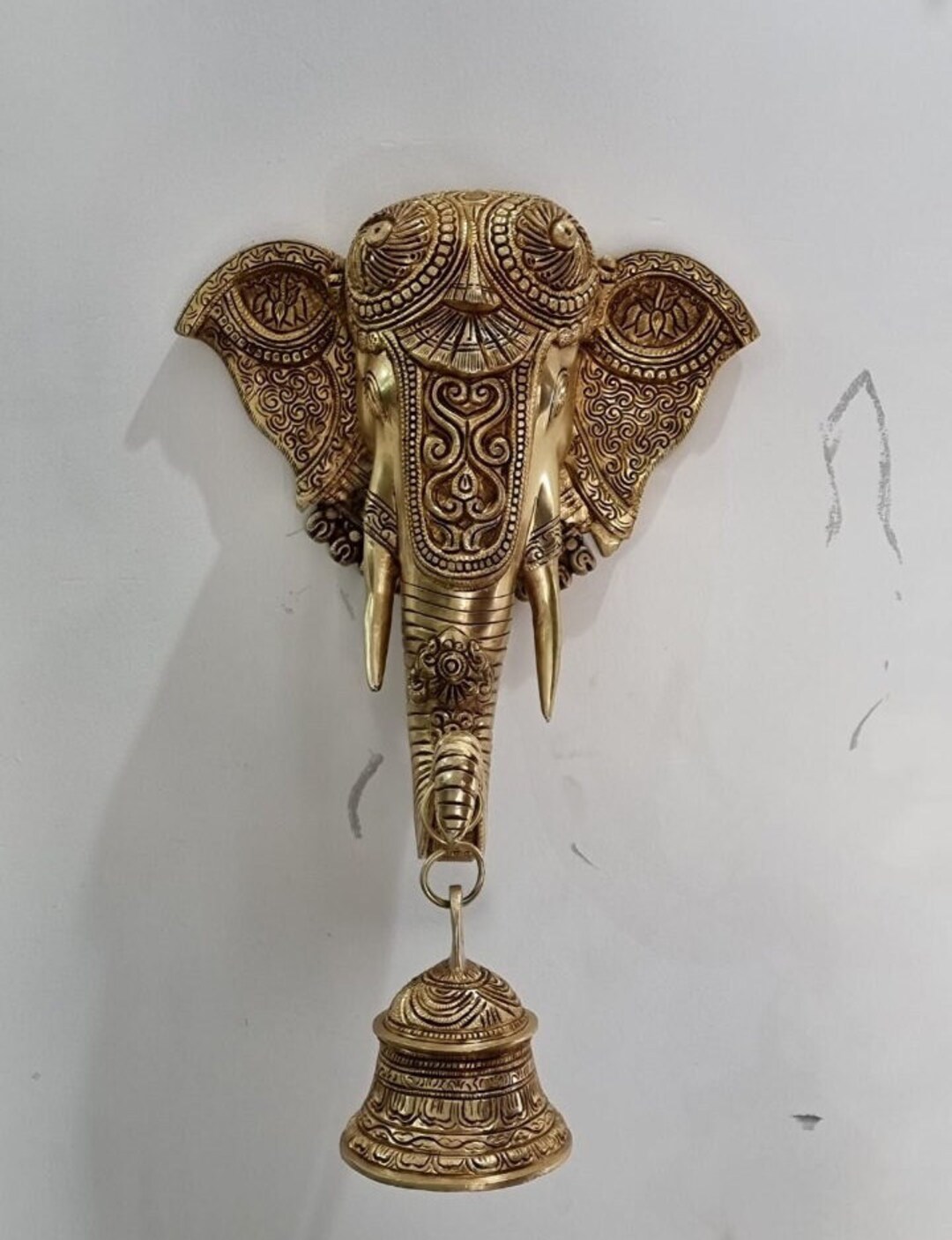 16 Embellished Brass Elephant Bell set of 2 Hanging Etsy