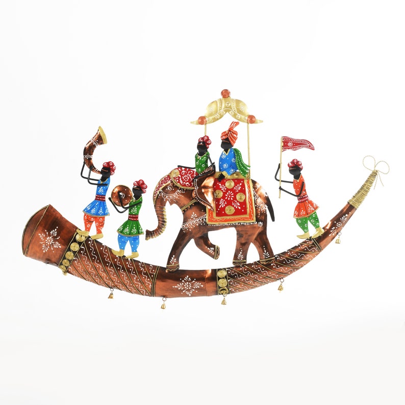 Rajasthani Elephants and Musiciansn on Trumphet With LED Wall Hanging