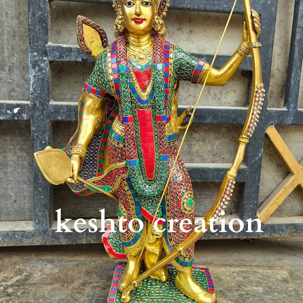 Lord Rama Messing Idol, große Größe 26 Zoll Ram mit Dhanush indische Messing Kunst, Ayodhaya Lord Rama mit Pfeil und Bogen Messing SIGal Statue Rama Idol