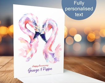 Flamingo personalised love card, any names, any message, 5x7, greeting card, anniversary, wedding, engagement, valentine, UK shop