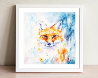 Fox painting - a beautiful art print of the original painting 'Shades of Nightfall - Fox' by British artist Jen Lewis.
