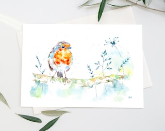 The Faithful Robin - watercolour print, bird painting, ink drawing, wall art