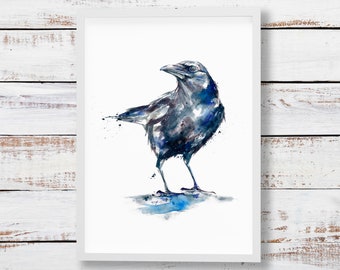 Crow painting - giclée art print of original watercolour and ink painting by Jen Lewis