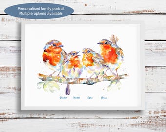 Robin family print - multiple group options / personalise with any names