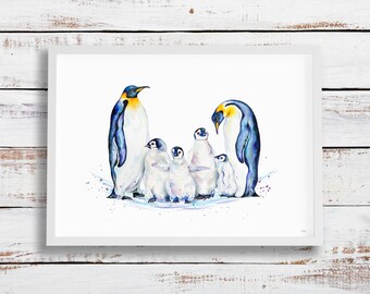 Emperor penguin group giclée print, high quality art print