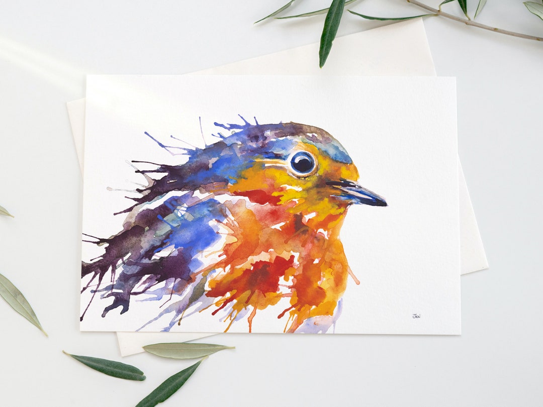 Robin Watercolour Print, Bird Painting, Abstract Wall Art - Etsy