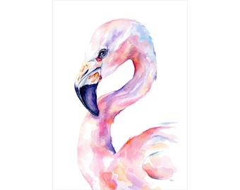 Flamingo Wall Art Print - Watercolour Flamingo Painting – Bird Art Print – Pink Animal Home Decor