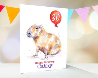 Capybara personalised birthday card, any name and age, 5x7, greeting card, 7th, 16th, 18th, 21st, 30th, 40th 60th, 75th, UK shop