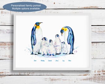 Penguin family print - multiple group options / personalise with any names