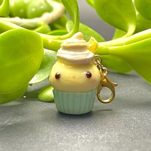 happy kawaii lemon meringue cupcake polymer clay charm