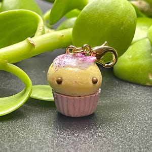 happy kawaii grape cupcake polymer clay charm