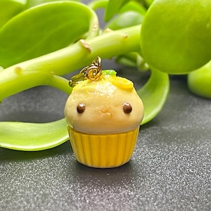 happy kawaii lemon cupcake polymer clay charm