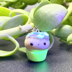 happy kawaii glow in the dark cupcake polymer clay charm
