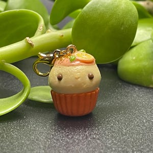 happy kawaii orange cupcake polymer clay charm