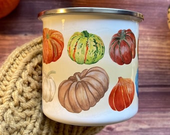 Taza con calabazas de colores, preciosa taza con forma de calabaza, taza de Halloween, taza de otoño, taza de calabaza para acampar, taza de calabaza de Halloween, taza perfecta para otoño