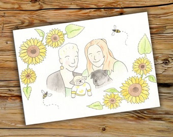 Custom Couple Portrait, custom couples illustration, watercolour couple portrait, couple painting, personalised couple painting, custom gift