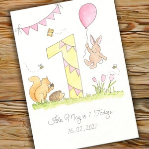 Custom Birthday Illustration, childs birthday gift, 1st birthday painting, special birthday keepsake, childs birthday keepsake, kids paintin