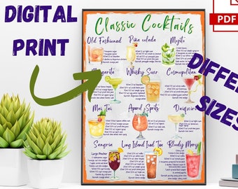 Cocktail Recipe Print: Classic Cocktails Kitchen Art (Digital Download)