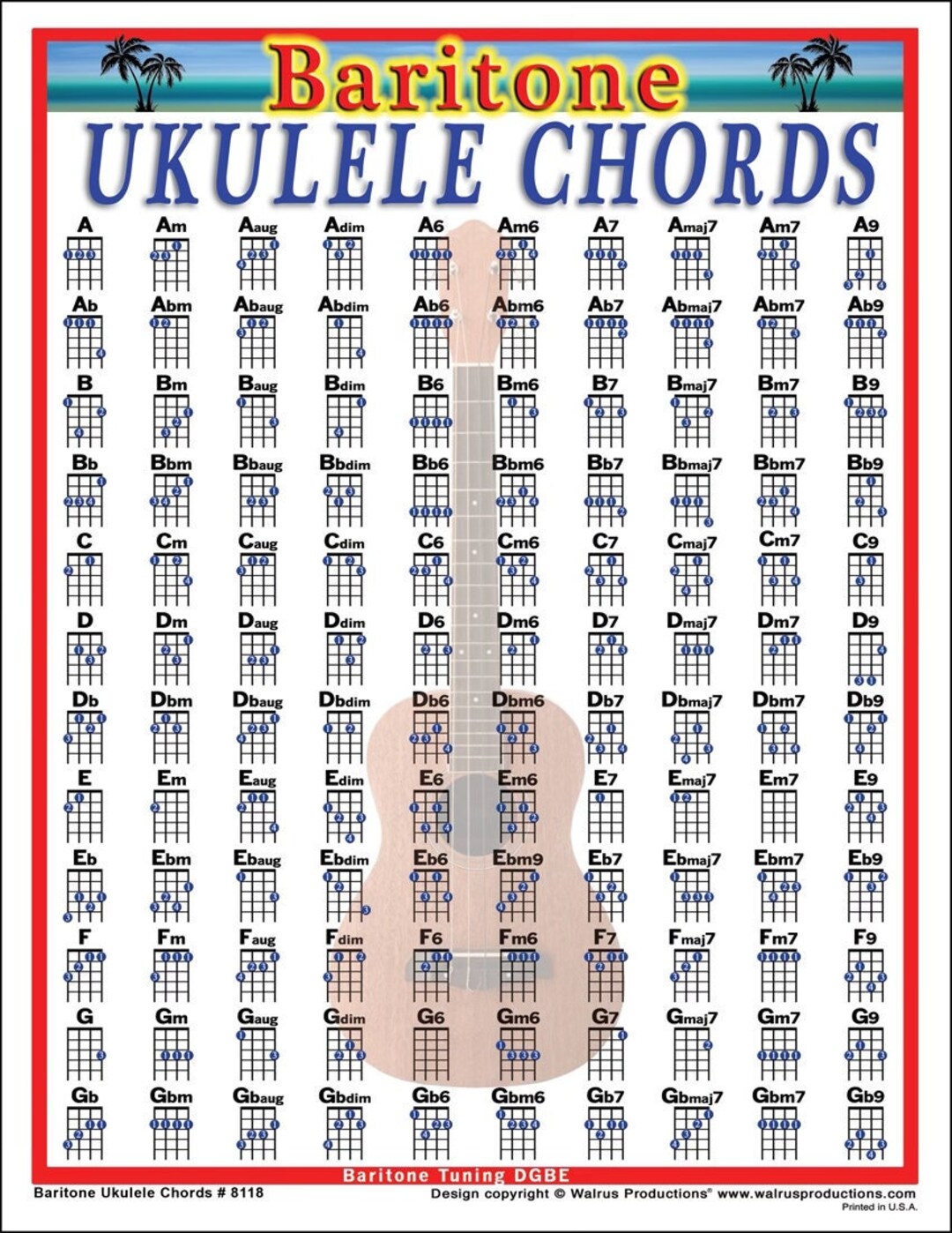 Baritone Ukulele Chord Chart Etsy