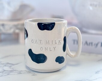 Delicate ceramic mug, cow design, aesthetic mug, handmade ceramic, hand-painted, gifts for her, farmer, cute, trendy, inscription