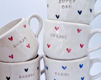 Personalized ceramic mug with print/inscription, hand-painted mug with handle, handmade gift for mom, girlfriend, brother