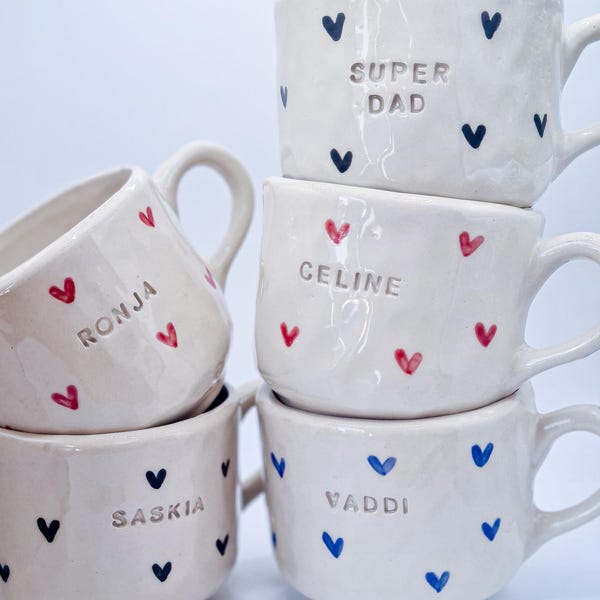 Personalized ceramic mug with print/inscription, hand-painted mug with handle, handmade gift for mom, girlfriend, brother