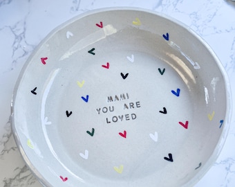 Personalized pasta plate with hearts | Ceramic plate 20 cm | Handmade bowl, Scandinavian design | Gift for mom, girlfriend, or grandma