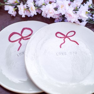 Plate love you white clay- handmade ceramic plate- hand-made- dessert plate, gift idea for mom, housewarming gift