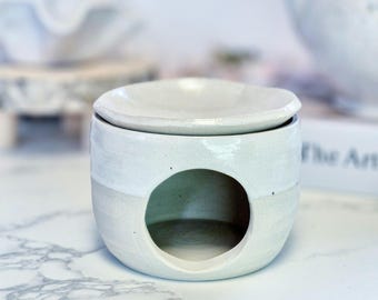 Ceramic fragrance lamp & incense burner white – Handmade aroma lamp for essential oils, herbs and scented wax