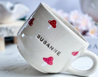 Personalized ceramic mug with print/inscription, hand-painted mug with handle, handmade gift for mom, girlfriend, brother