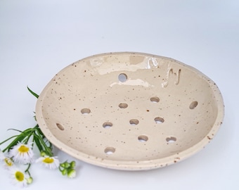 Ceramic fruit strainer - berry strainer - pottery, white, gift for any occasion