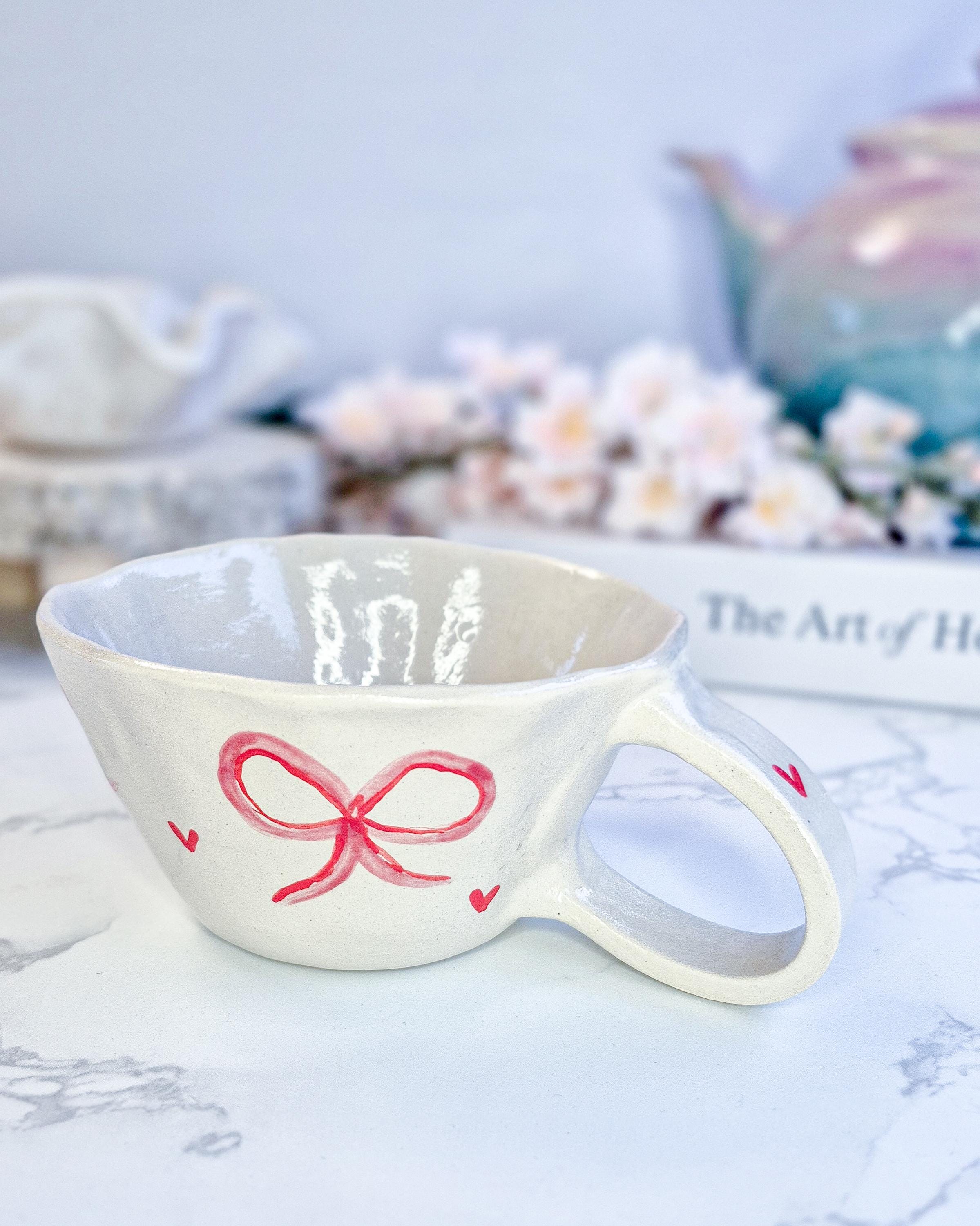 Rosa schleife keramik tasse