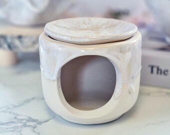 Handmade ceramic fragrance lamp, white incense burner, aroma lamp for essential oils and scented wax, spiritual ceramic, unique pottery