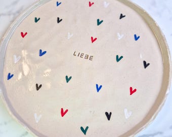 Personalized handmade plate with hearts | Hand-thrown ceramic dessert plate | Personalized gift for mom, grandma, or girlfriend