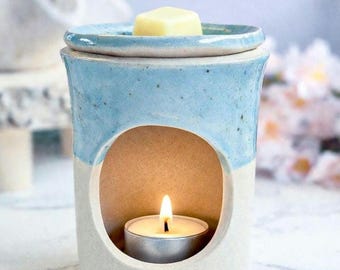 Hand-thrown fragrance lamp, incense burner, handmade ceramic, turquoise glacier ceramic tealight holder