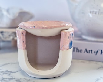 Handmade ceramic fragrance lamp, pink/blue incense burner, aroma lamp for essential oils & scented wax, spiritual ceramic, unique pottery