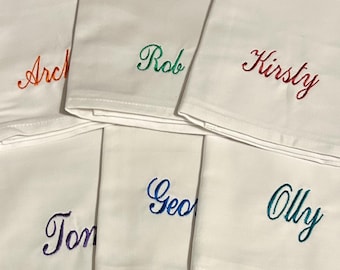 Personalised Embroidered White Cotton Napkins Text Only