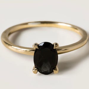 1.50Ct Oval Cut Black Onyx Silver Ring, Solitaire Ring eternity prong Oval Moissanite Engagement Ring, Alternative Wedding Ring
